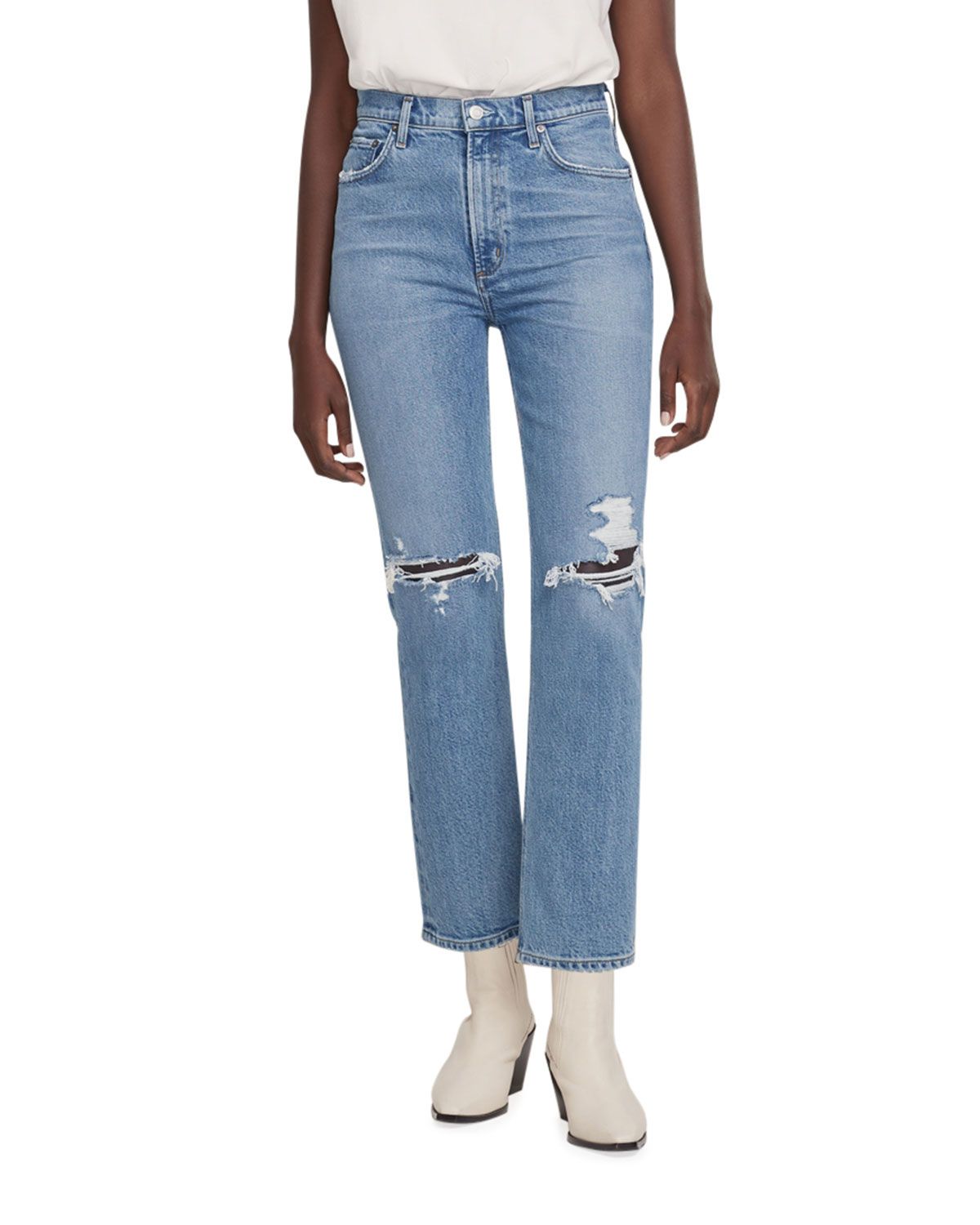 Wilder Mid-Rise Straight Distressed Jeans | Neiman Marcus