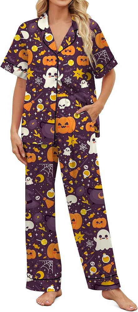 SHESHOW Satin Pajamas for Women Short Sleeve Button Down Sleepwear 2PCS Italy Travel Women Pjs Se... | Amazon (US)
