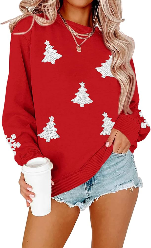 ASTANFY Merry Christmas Sweatshirts For Women: Christmas Tree Graphic Sweatshirts Grinch Long Sle... | Amazon (US)