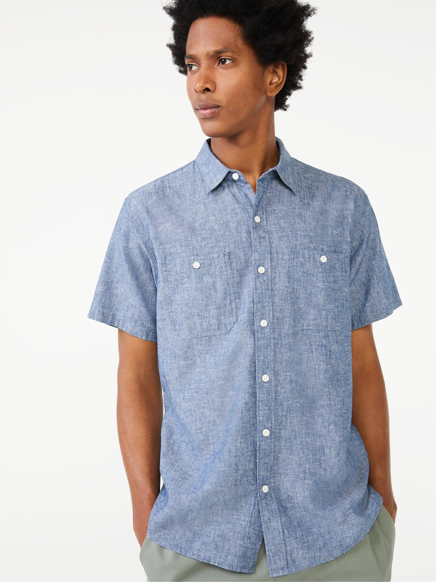 Free Assembly Men's Everyday Short Sleeve Chambray Shirt - Walmart.com | Walmart (US)