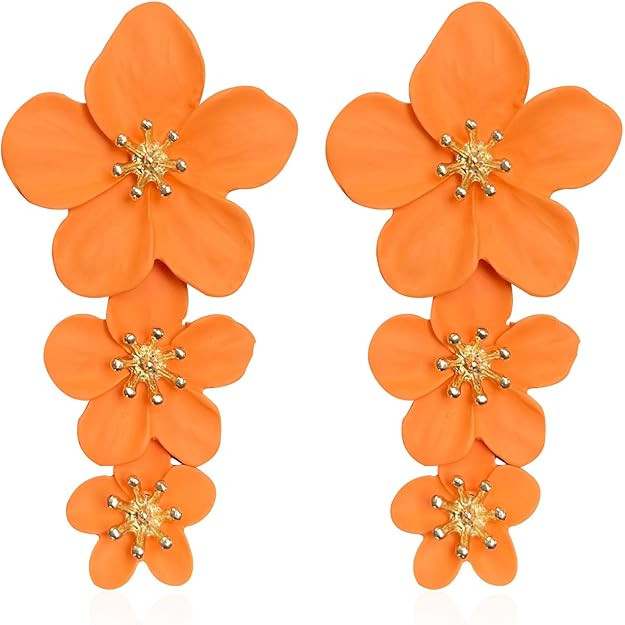 Bohemian Daisy Flower Matte Floral Petal Drop Dangle Earrings 3 Layered Tiered for Women Girls Ch... | Amazon (US)