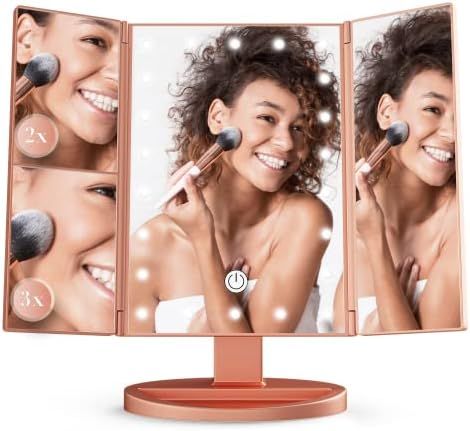 Savvy Comfort | Premium Luxury Tri-Fold Lighted Vanity Makeup Mirror with 21 LED Lights, Touch Scree | Amazon (US)