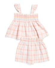 Infant Girls Plaid Top And Woven Shorts Set | TJ Maxx