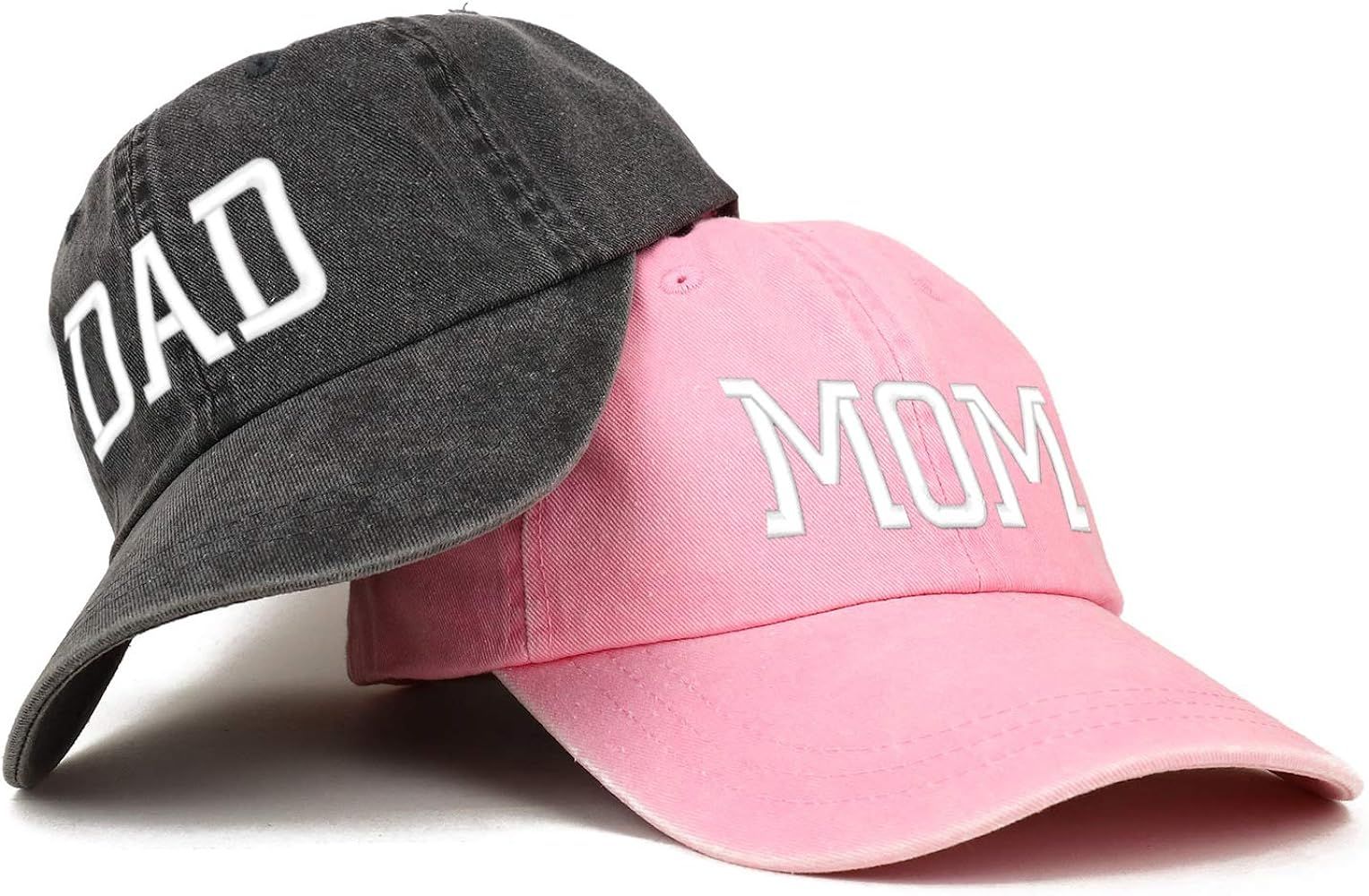 Trendy Apparel Shop Capital Mom and Dad Pigment Dyed Couple 2 Pc Cap Set | Amazon (US)