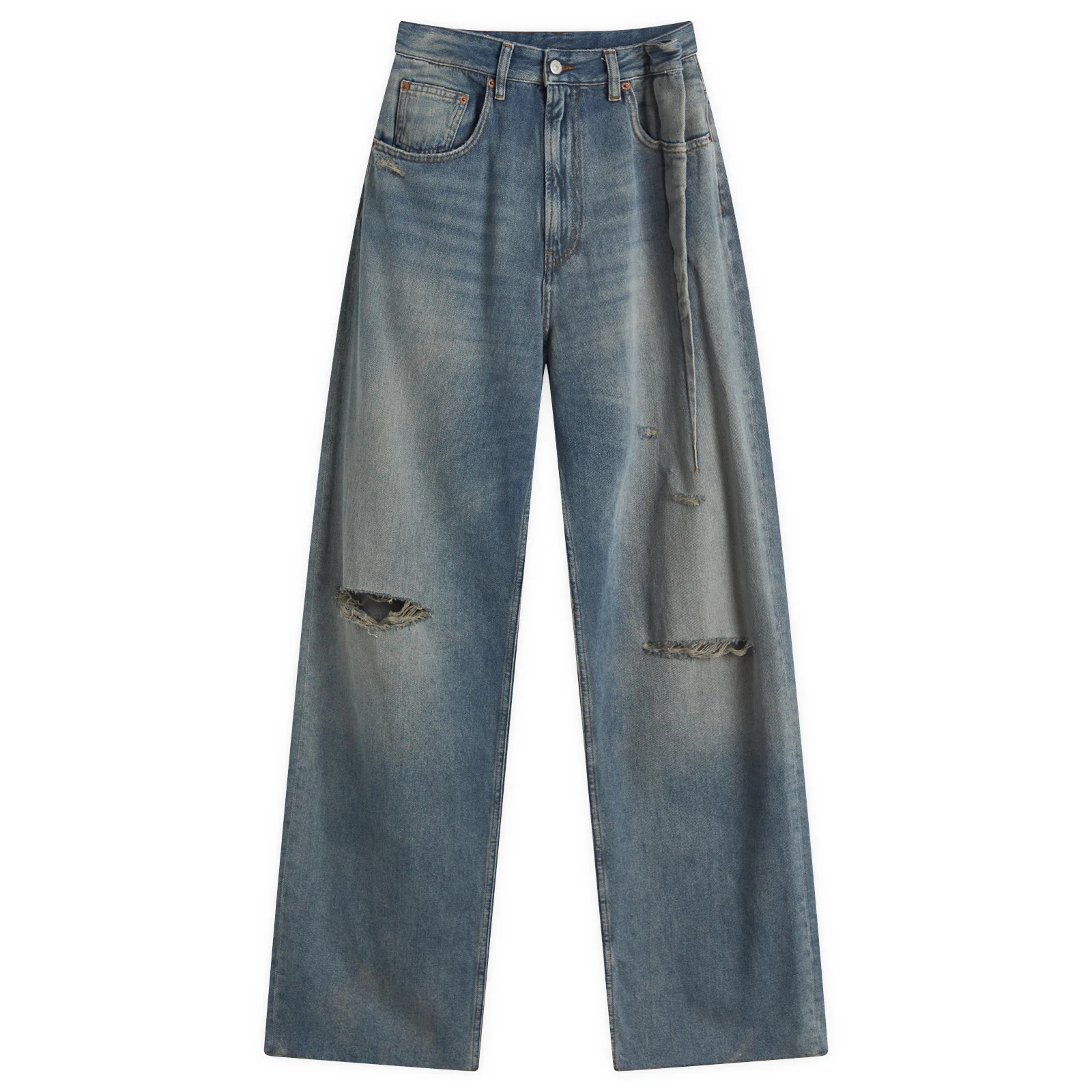 MM6 Maison Margiela Women's Oversized Distressed 5 Pocket Jeans in Grey Blue, Size 26"" | END. Clothing