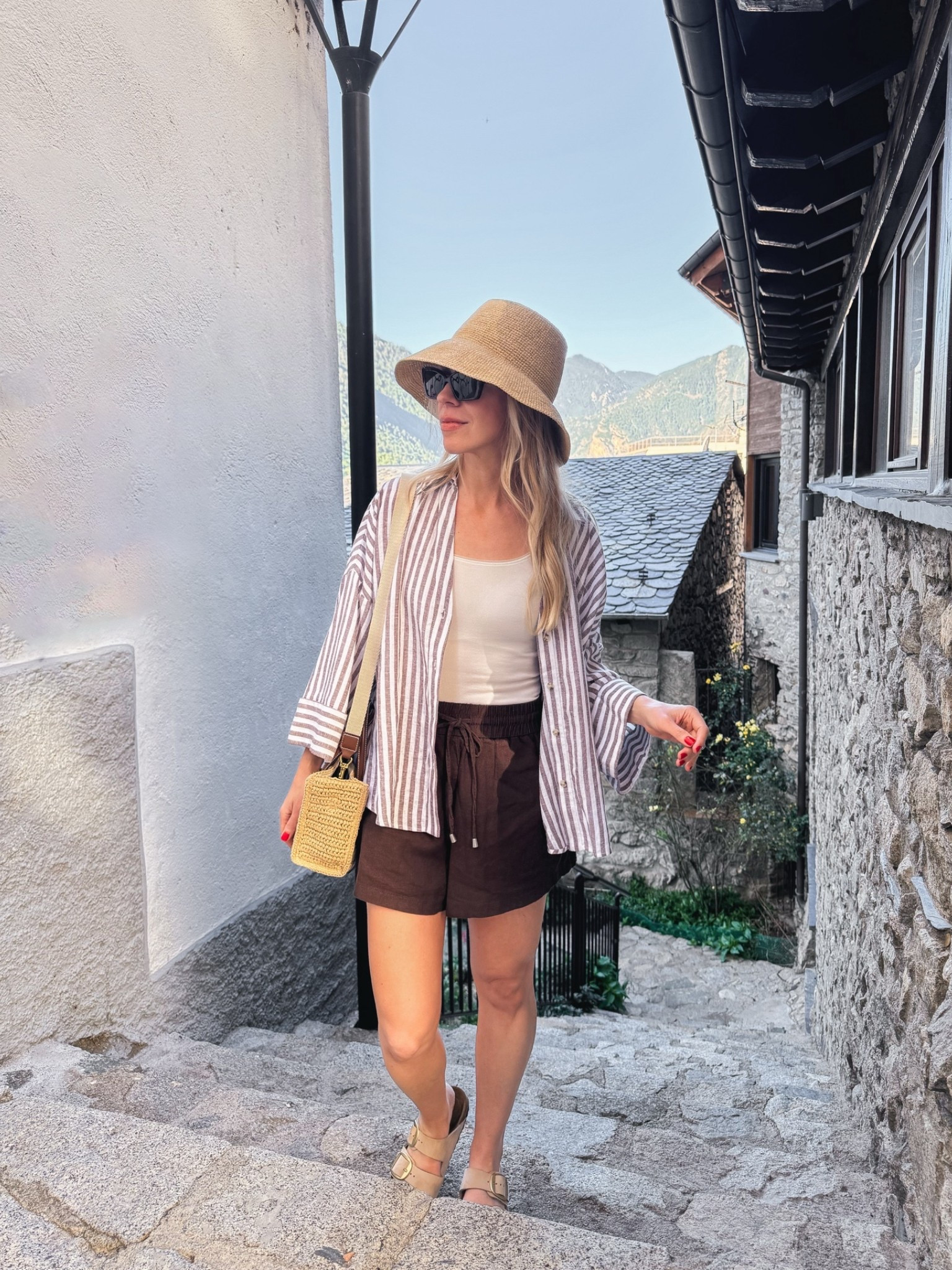 Summer vacation, travel outfit, striped linen shirt, @Janessa Leone straw bucket hat, beach outfit

#LTKTravel #LTKOver40 #LTKSeasonal