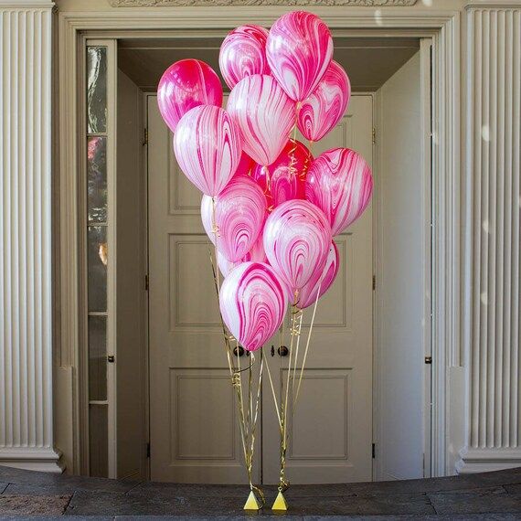 10 CT Red-Pink Marble Latex Balloons/ Super Hero Red Marble Marble Balloons/ Super Hero Party Bal... | Etsy (US)