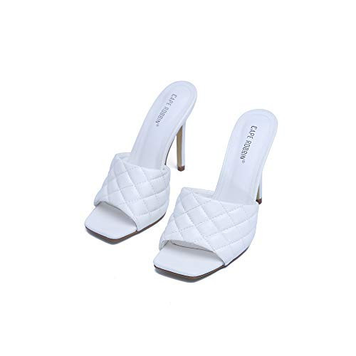 Cape Robbin Stitch Sexy Woven High Heels for Women, Square Open Toe Shoes Heels - White Size 10 | Amazon (US)