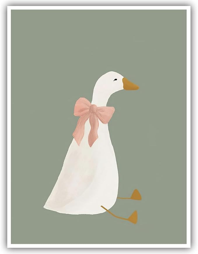 Cute Goose Posters Funny Silly Goose Wall Art Sage Green Nursery Decor Coquette Pink Bow Canvas P... | Amazon (US)
