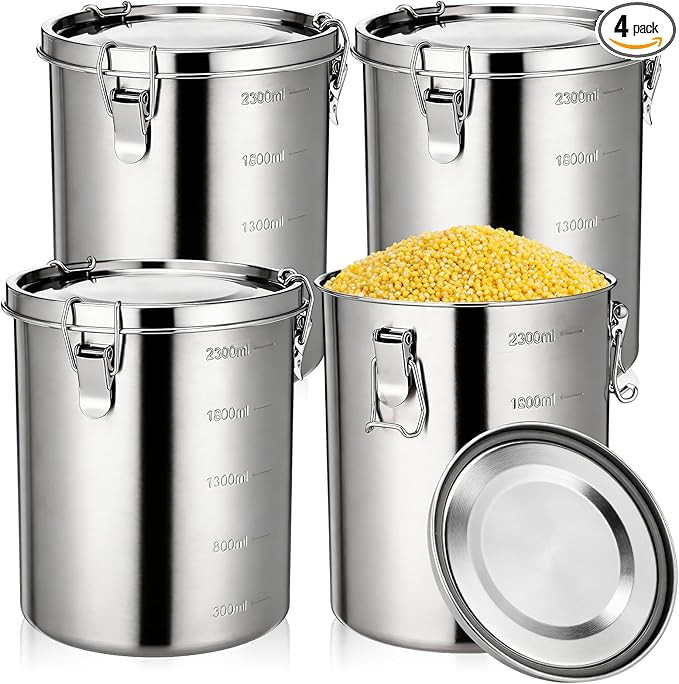 Zopeal 4 Pack Stainless Steel Canisters Set Stainless Steel Airtight Food Storage Containers Meta... | Amazon (US)
