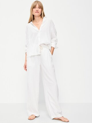 High-Waisted Crinkle Gauze Barrel Ankle Pants | Old Navy (US)
