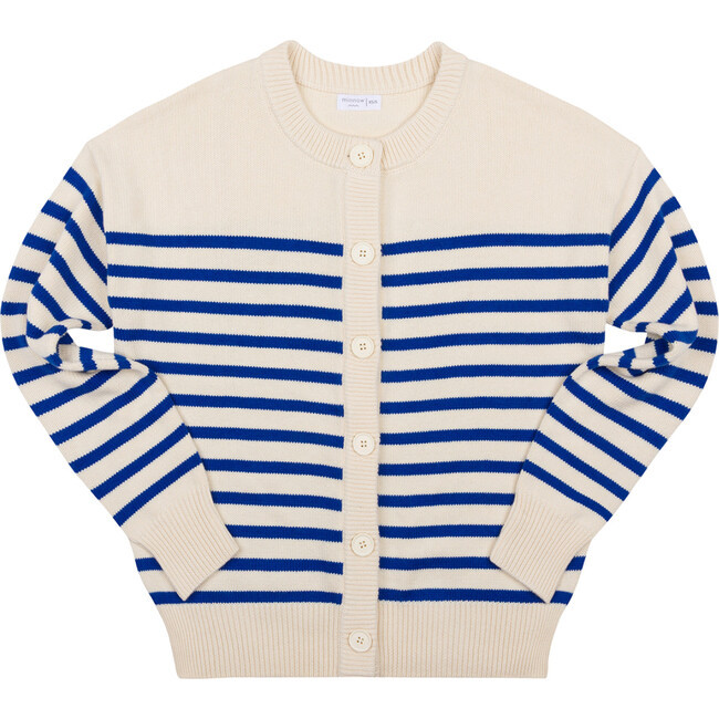 Women's Cream And Blue Stripe Knit Cardigan | Maisonette