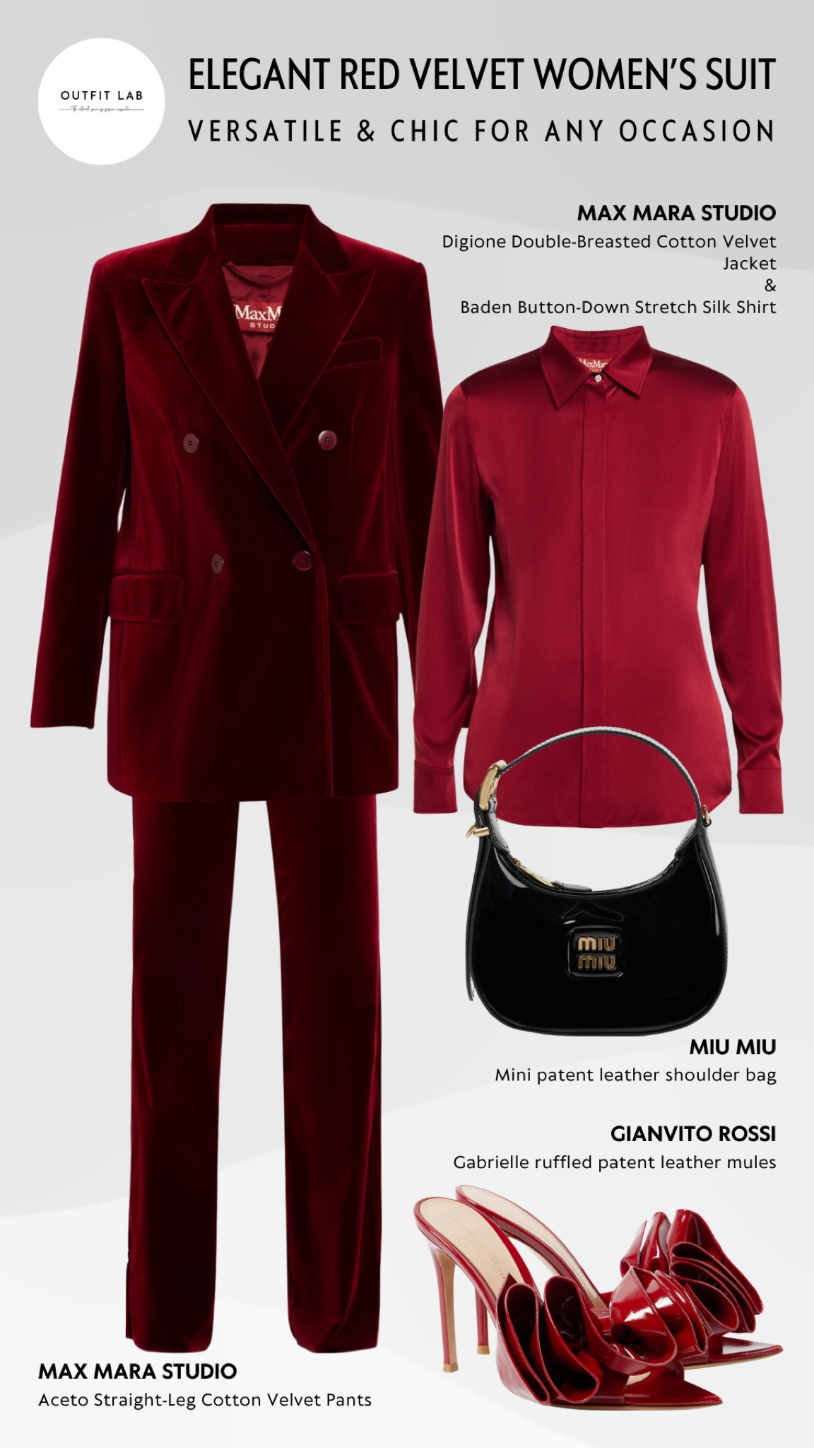 Elegant Red Velvet Women’s Suit: Versatile & Chic for Any Occasion

Embrace timeless elegance with this red velvet women’s suit, perfect for various occasions. Featuring a luxurious Max Mara Studio silk shirt paired with matching velvet pants and jacket for a sophisticated look. Step into chic Gianvito Rossi mules and carry your essentials in a stylish Miu Miu bag. Ideal for making a statement, this outfit ensures you stay classy and fashionable. Shop now to elevate your wardrobe with this stunning ensemble!

#LTKParties #LTKWorkwear #LTKStyleTip