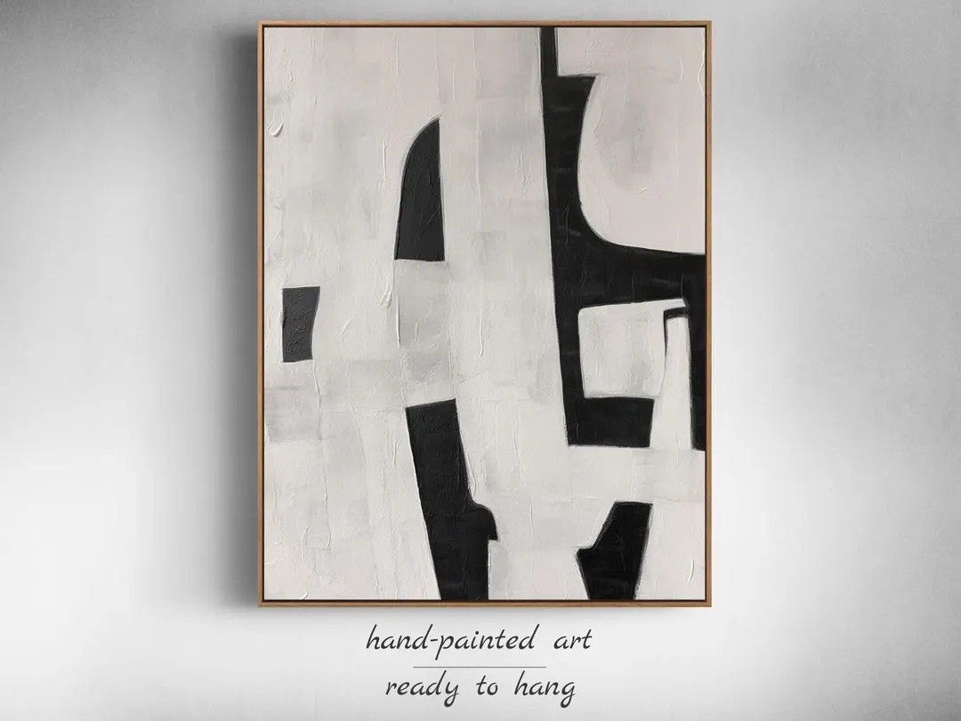 Minimalist Black and White Abstract Art Canvas - Large Wall Art for Modern Home Decor and Gift, O... | Etsy (US)