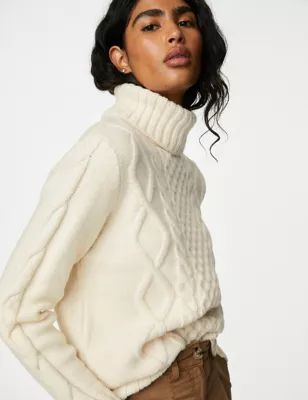 Cable Knit Roll Neck Longline Jumper | Marks and Spencer CA