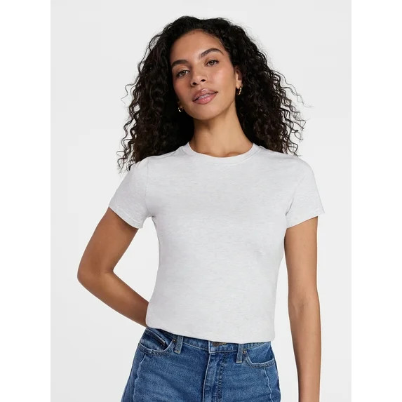 Time and Tru Women's Slim Fit Crewneck Tee with Short Sleeves, Sizes XS-XXXL | Walmart (US)