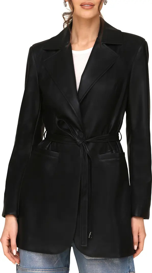 Faux-Ever Leather™ Strong Shoulder Belted Blazer | Nordstrom