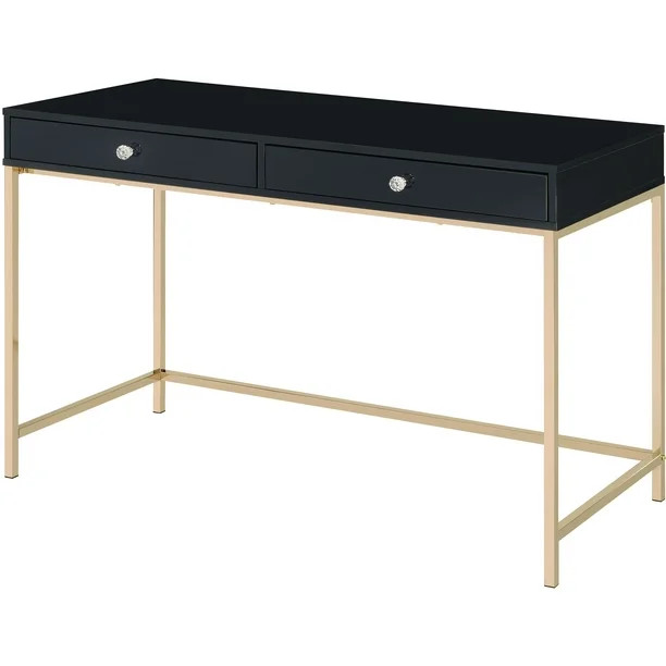 Ottey Writing Desk in Black High Gloss & Gold Finish - Walmart.com | Walmart (US)