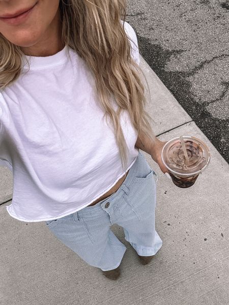 Free people crop tee, white tshirts , stripe denim, American eagle denim, baggy denim, Birkenstock 

#LTKstyletip #LTKfindsunder100 #LTKfindsunder50