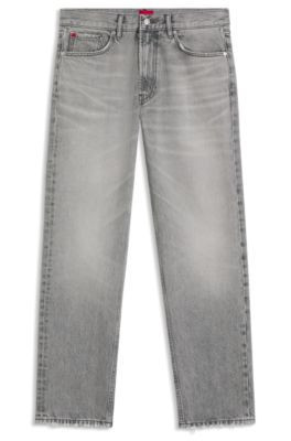 HUGO Grey regular-fit jeans in stonewashed denim - Silver Men's Jeans size 29/32 | Hugo Boss (US)