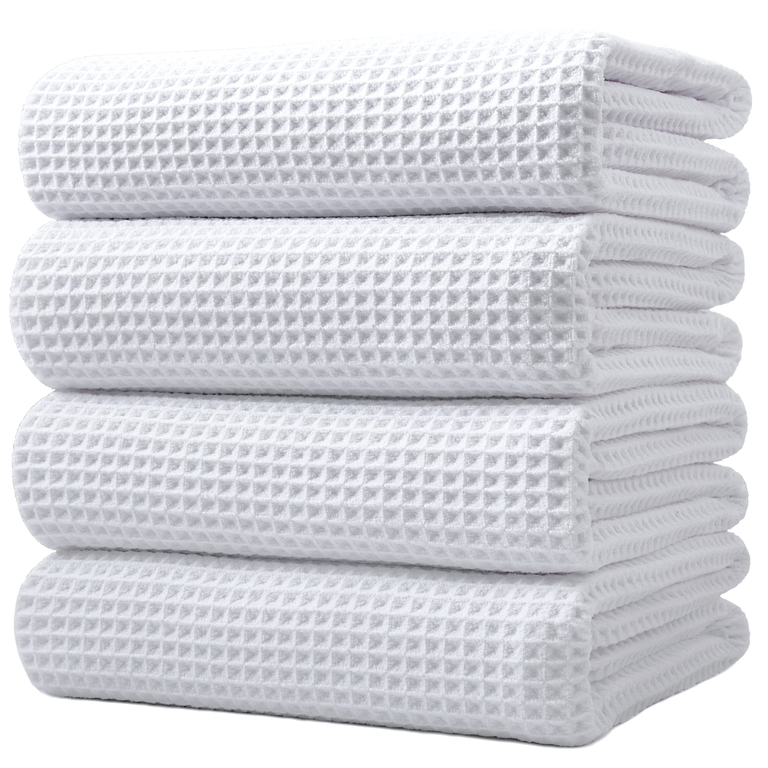 POLYTE Microfiber Oversize Quick Dry Lint Free Bath Towel, 60 x 30 in, 4 Pack (White, Waffle Weav... | Amazon (US)