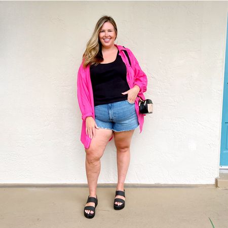 Casual summer plus size outfit idea!!! Love these mom shorts and I recommend sizing up one maybe even two… I’m in the 35(20) and I could probably rock a 36 as well (22). They’re 35% off currently so try them while you can!!! 
Tank is by able, also on sale with USA25, runs true I have the 2X. 
Pink shirt comes in several colors and will be on sale next week… runs generous and very long, I have the 2X! Crocs sandals are my new jam - love these black platforms and they’re super comfy! Walmart crossbody can be worn as a belt bag too, plus size friendly!

#LTKsalealert #LTKcurves #LTKunder50