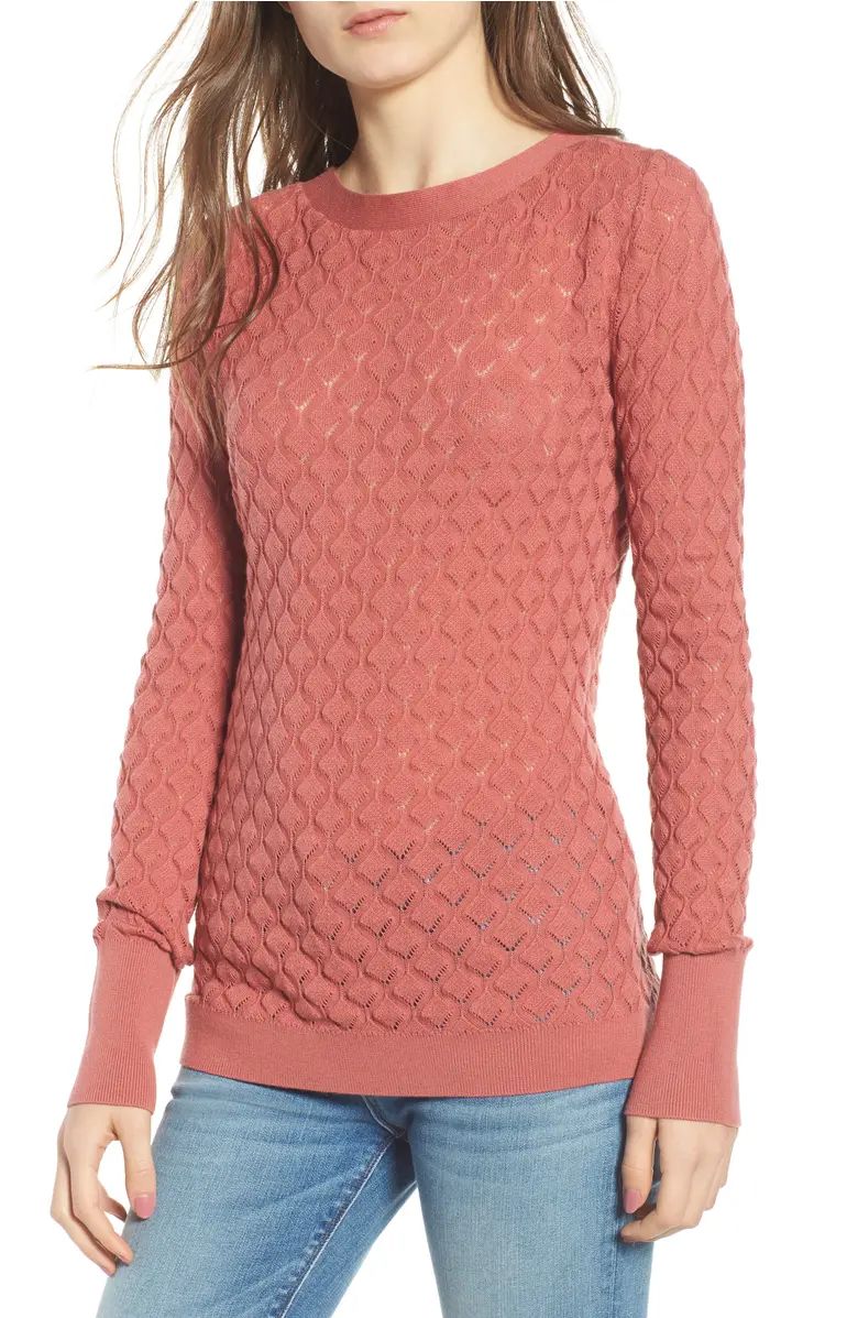 Hinge Back Tie Pointelle Pullover | Nordstrom