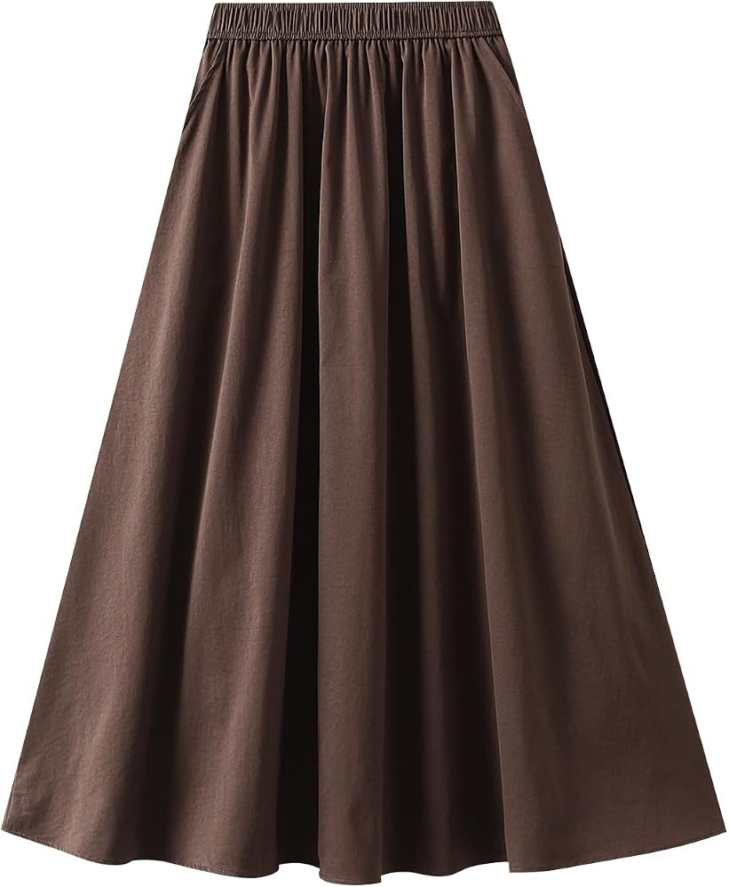 Women's Vintage High Waist Long Skirts Elegant A-Line Elastic Waist Maxi Skirt Work Skirt | Amazon (UK)