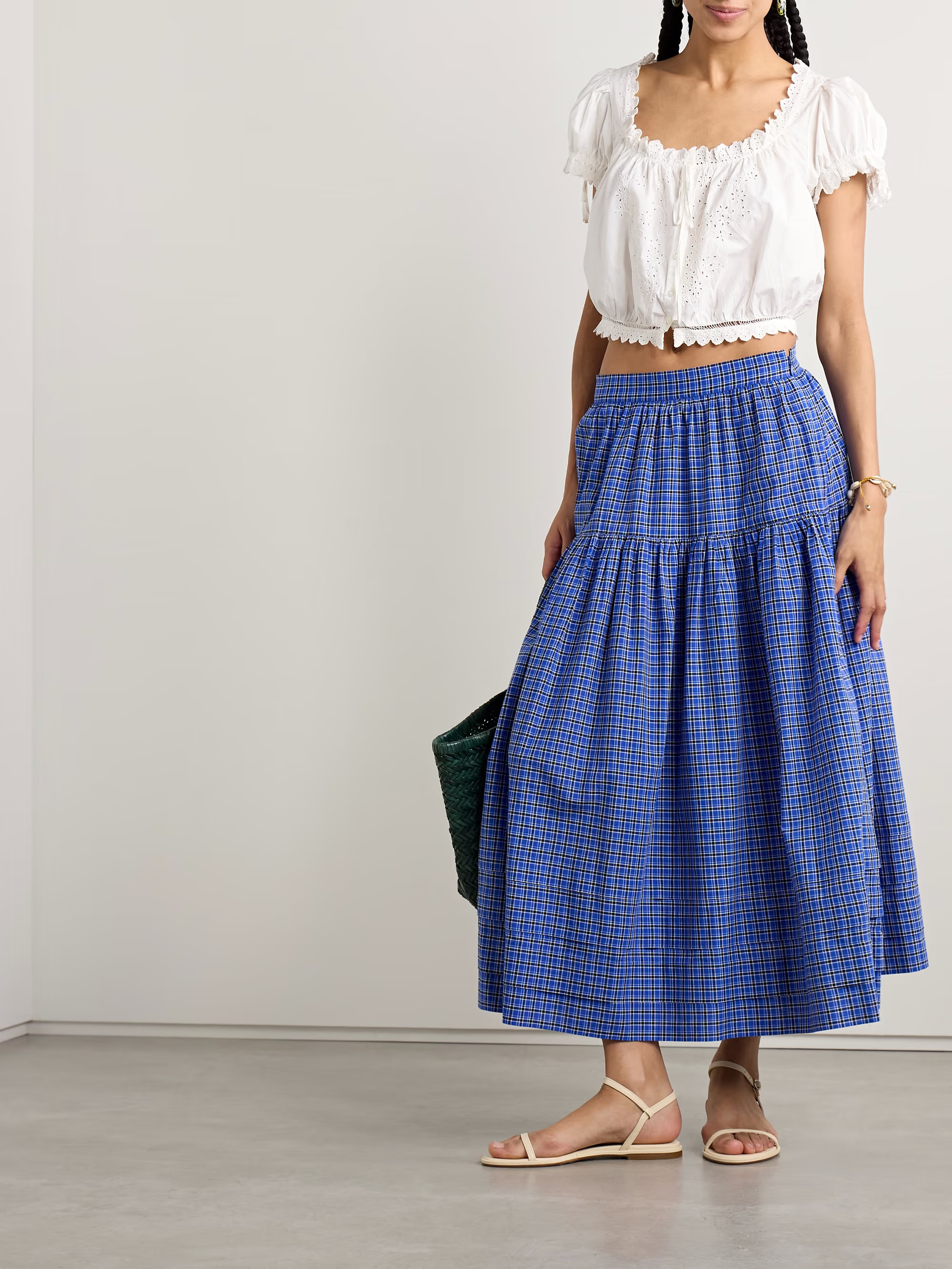 Sebastiane tiered checked voile midi skirt | NET-A-PORTER APAC