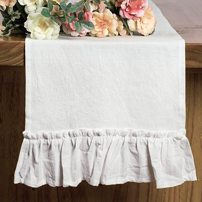 Letjolt White Table Runner Valentine's Day Table Runner Ruffle Rustic Fabric Decor Wedding Baby S... | Amazon (US)