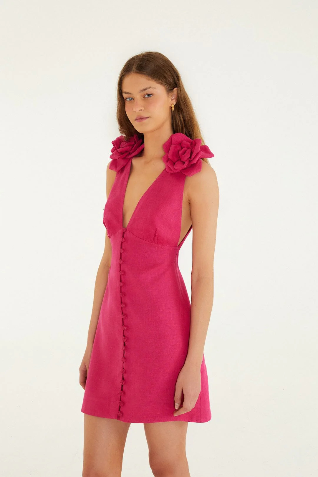 Pink Sleeveless Euroflax Premium Linen Mini Dress, PINK / L | FarmRio (US)