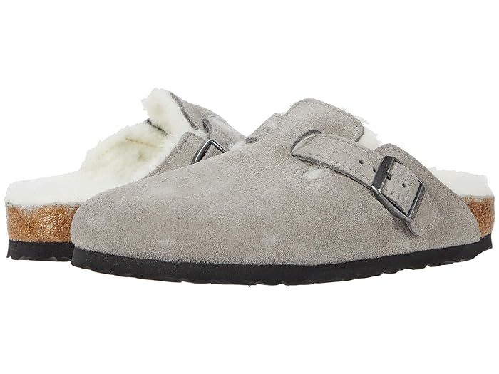 Birkenstock Boston Shearling (Stone Coin/Natural Suede/Shearling) Clog Shoes | Zappos