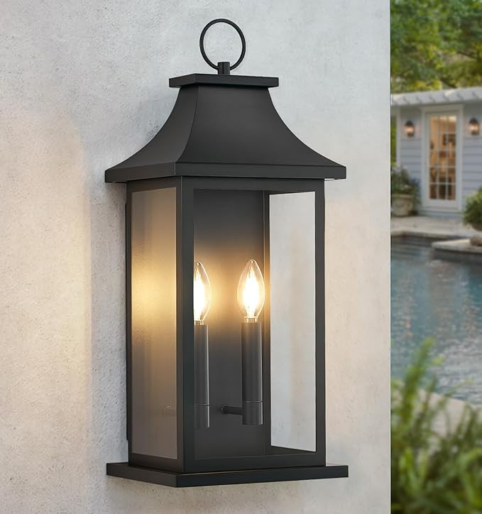 tewei 22'' Large Outdoor Wall Light, Porch Light Outdoor Wall Sconce Lantern, 2-Light Black Exter... | Amazon (CA)