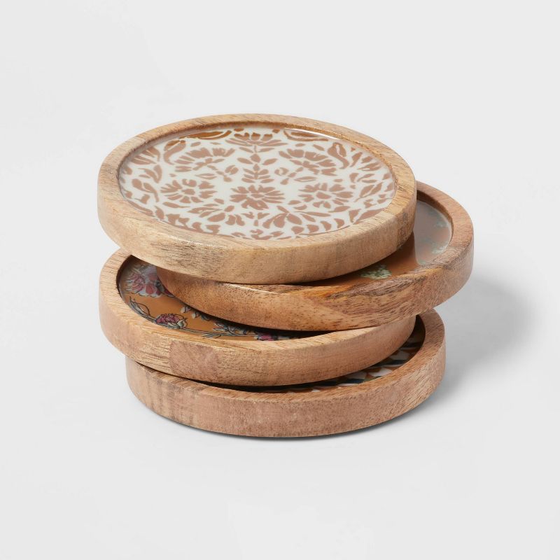 4pk Wood Mixed Pattern Coasters Gold - Threshold&#8482; | Target