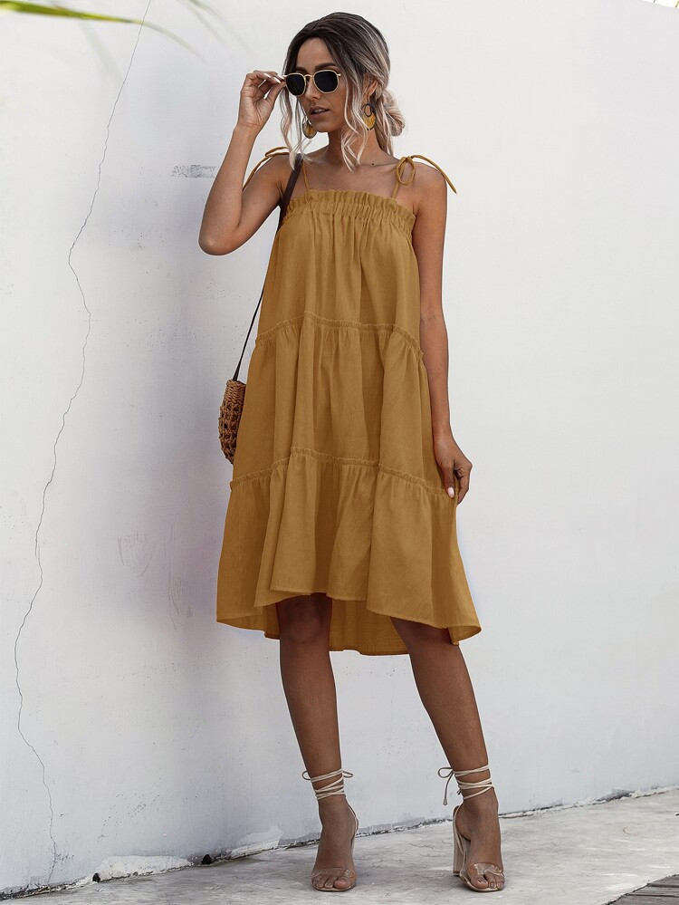 Frill Trim Tiered Layer Midi Cami Dress | SHEIN