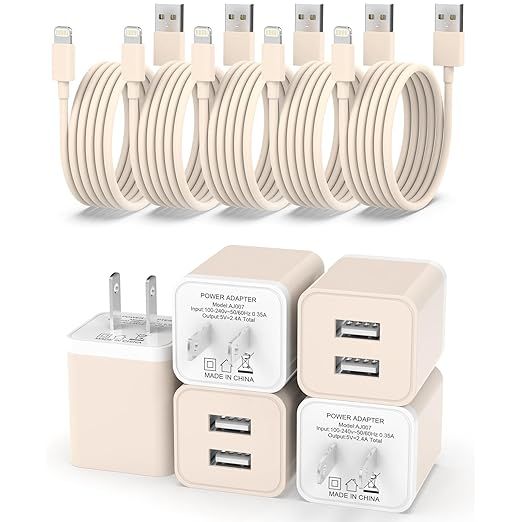 5Pack iPhone Charger [MFi Certified], iGENJUN Dual Port USB Wall Charger Block Adapter with 6FT L... | Amazon (US)