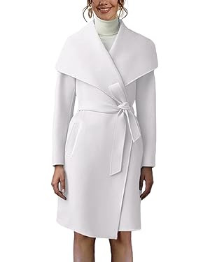 Cicy Bell Women's Pea Trench Coat Lapel Collar Long Jacket Open Front Belted Overcoat with Pocket... | Amazon (US)