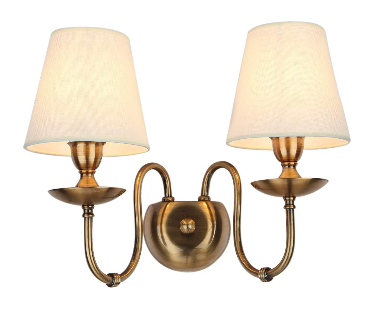 Aiwen 2-Light Bedroom Wall Lamps Polished Solid Brass Finish Wall Lights with White Flax Fabric S... | Amazon (US)
