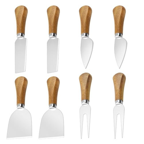 Corotue 8 Pcs Cheese Knife Set, Cute Cheese Knives for Charcuterie Board, Stainless Steel Cheese Cutter with Wooden Handles, Dishwasher Safe, Hostess Gift Mother's Day, Weddings & Housewarming Parties | Amazon (US)