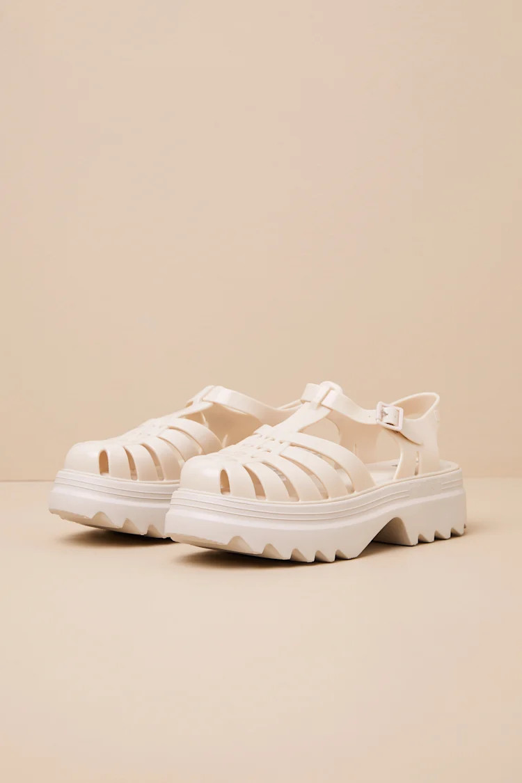 Possession Platform II Beige Jelly Strappy Buckle Sandals | Lulus