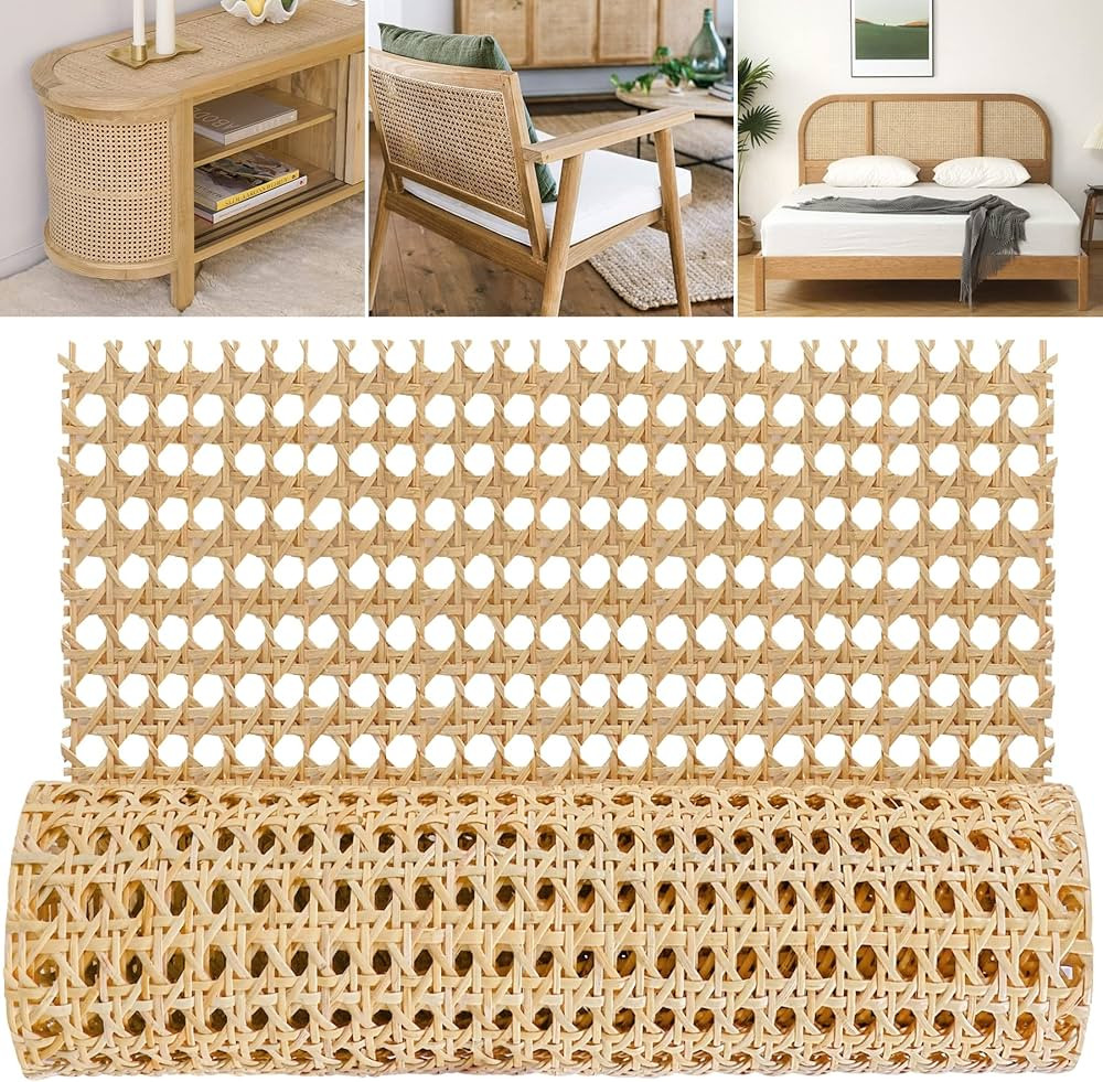 MYFAMIREA 14" Width Rattan Pressed Cane Webbing Sheet for Caning Projects, 3.3FT Natural Rattan M... | Amazon (US)