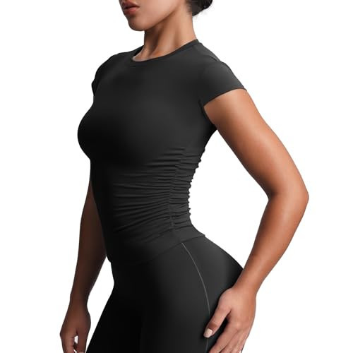 Amazon.com: Aoxjox Women's Cap Sleeve T-Shirts Crew Neck Velura Ruched Tee Without Padded Workout... | Amazon (US)