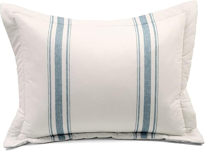 Lush Decor Farmhouse Stripe Reversible Cotton Comforter Set, 3 Piece Set, California King, Blue -... | Amazon (US)