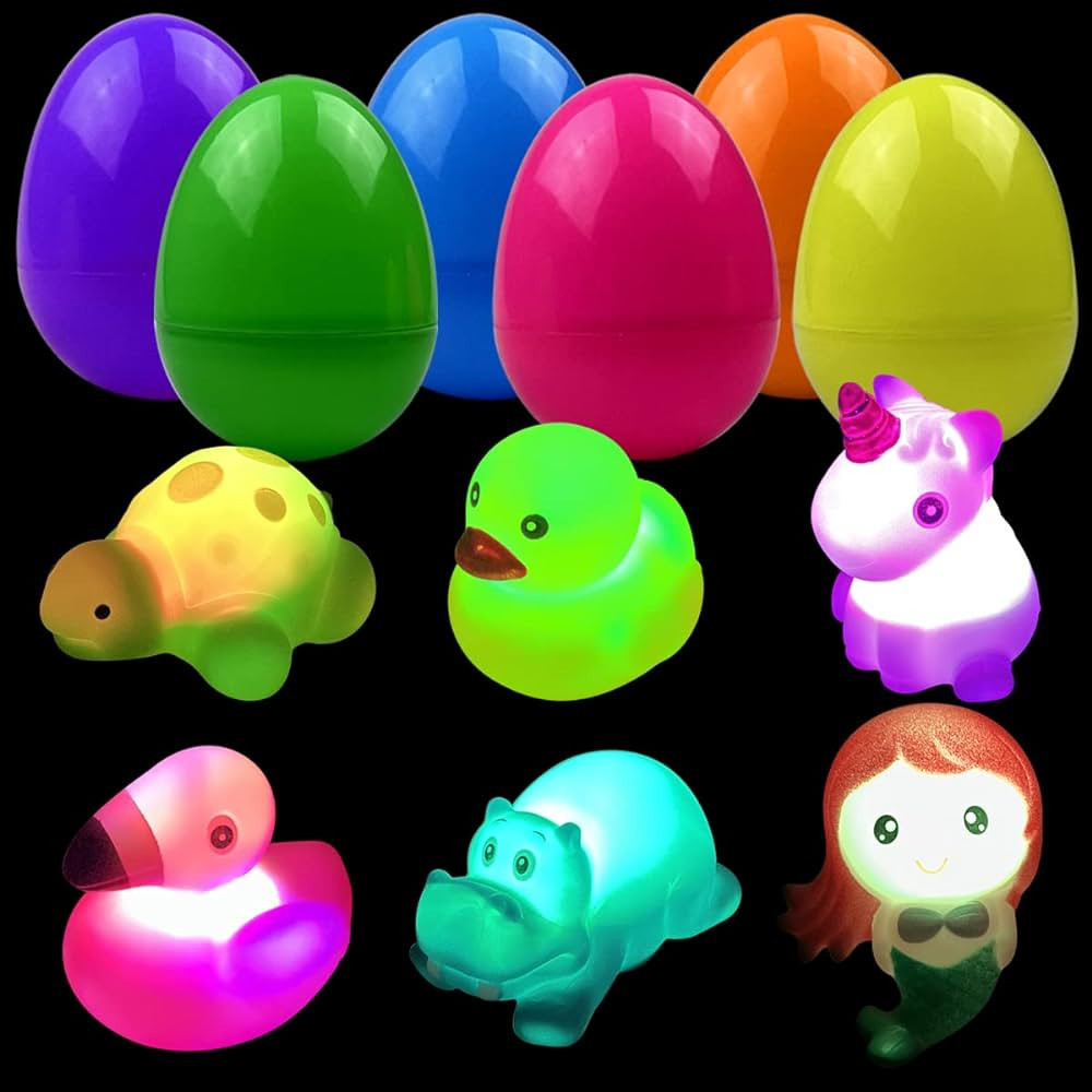 Jofan 6 Pack Prefilled Jumbo Plastic Easter Eggs with Light Up Animal Bath Toys Inside for Kids B... | Amazon (US)