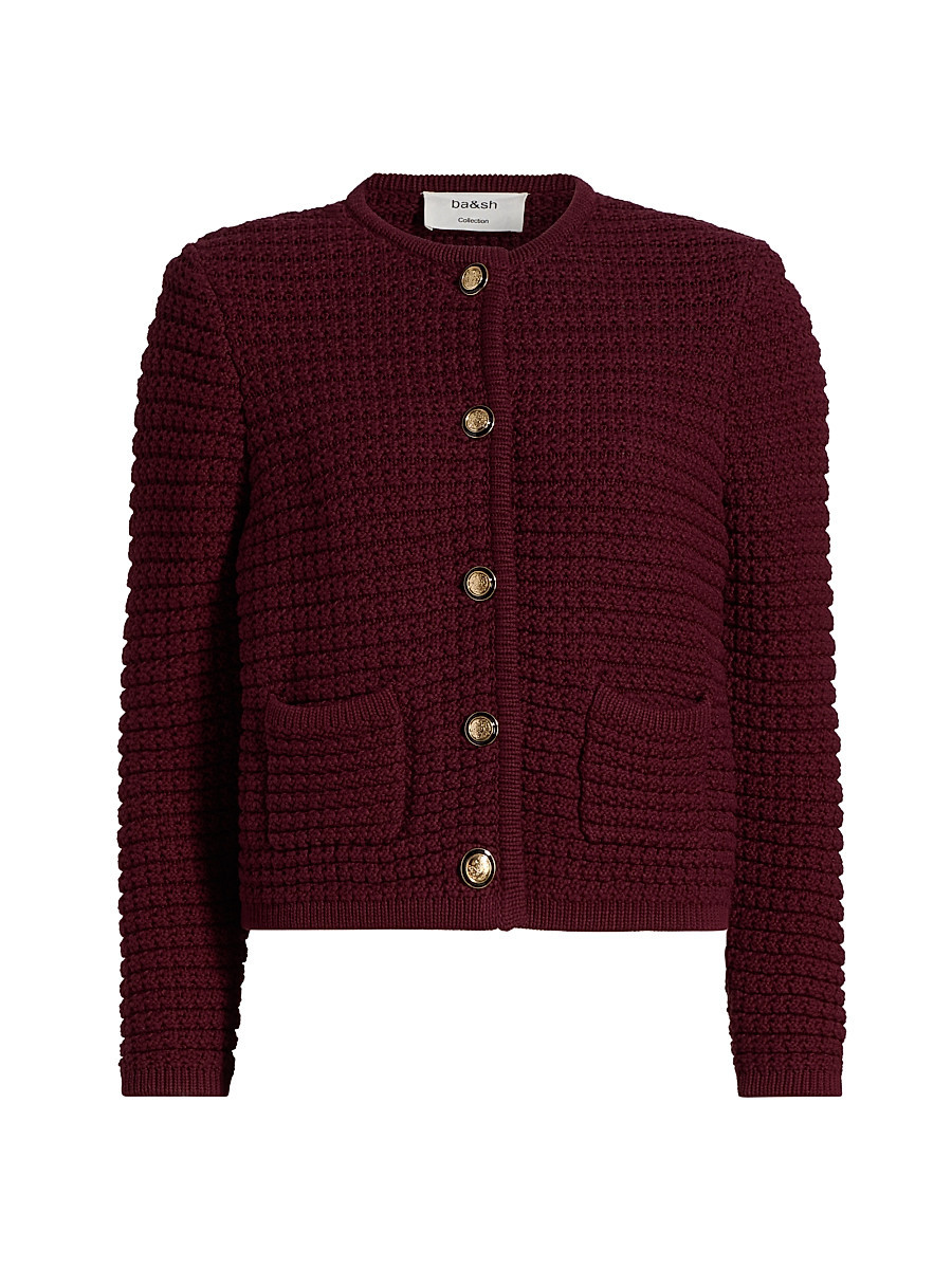 ba & sh Women's Gaspard Cotton-Blend Knit Cardigan - Bordeaux - Size XL | Saks Fifth Avenue