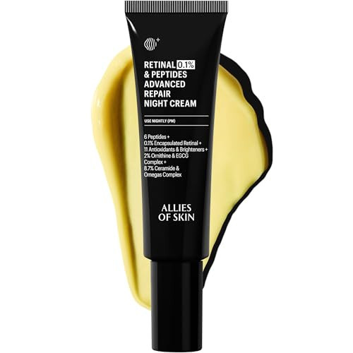 Allies of Skin Retinal 0.1% Peptides Repair Night Cream with 0.1% Encapsulated Retinal, 6 Peptides, 2% Ornithine & EGCG Complex, 8.7% Ceramides & Omegas Complex | Amazon (US)