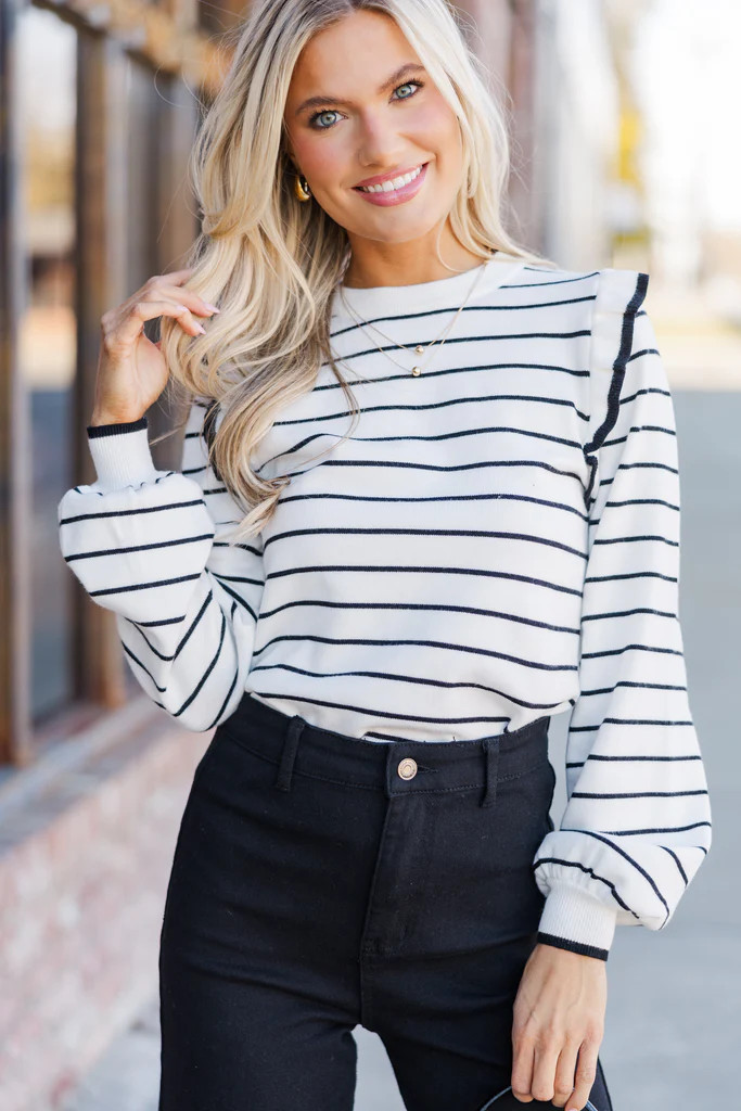 Let You Win Cream/Black Striped Sweater | The Mint Julep Boutique