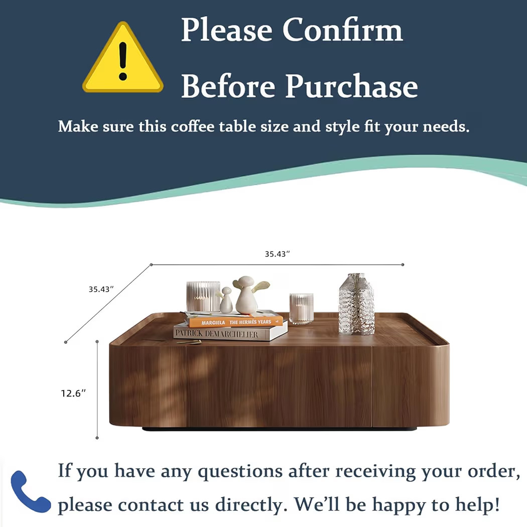 Luxury Wood Coffee Table with Hidden Drawer, Fully Assembled Square Center Table for Living Room,... | Amazon (US)