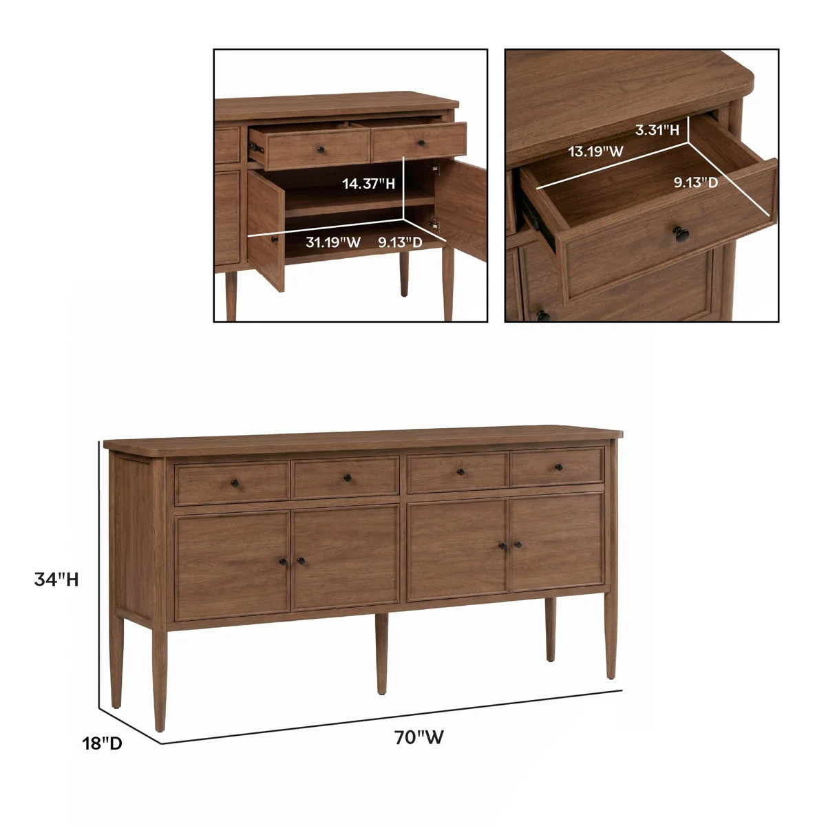 Adonia Modern 70" Sideboard With Drawers - Medium Brown Oak | Wayfair North America
