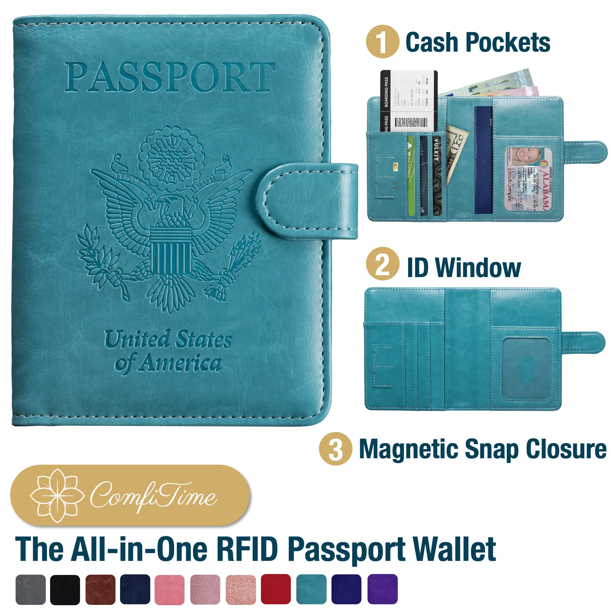 ComfiTime Passport Holder – RFID Blocking Passport Travel Wallet, Waterproof PU Leather Passpor... | Walmart (US)